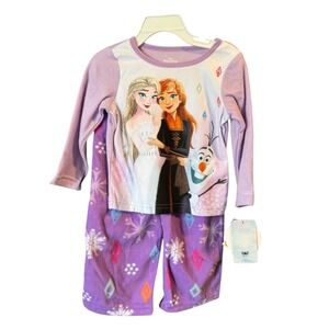 Disney Frozen Elsa Anna Olaf Fleece Pajama Set Girls 2T Purple 2pc NWT